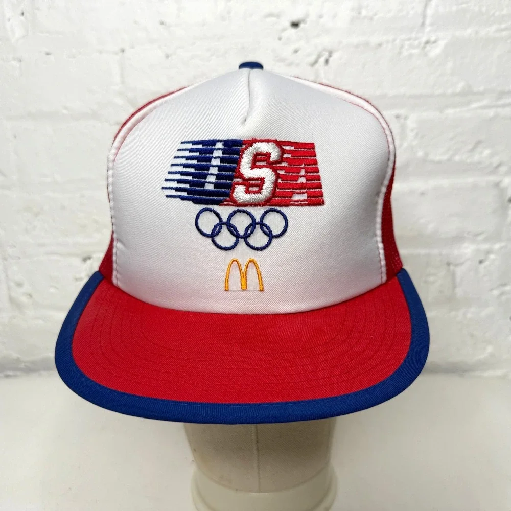 Mcdonalds USA 1984 Olympics Snapback Trucker Employee‎ Hat Mesh Cap Adjustable